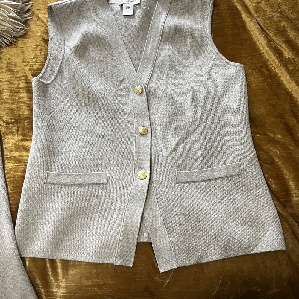 Rachel Zoe Beige Knit Sleeveless Vest with Gold Buttons